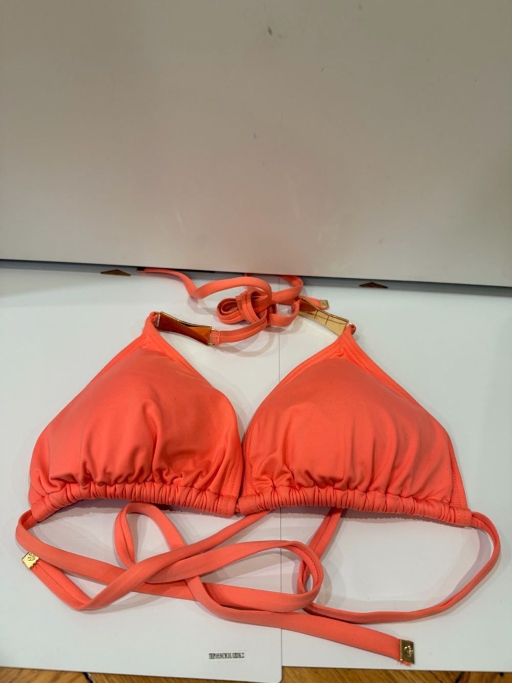 Kate Spade Bikini Top Size Large – Coral, Padded Cups, Gold Spade Hardware